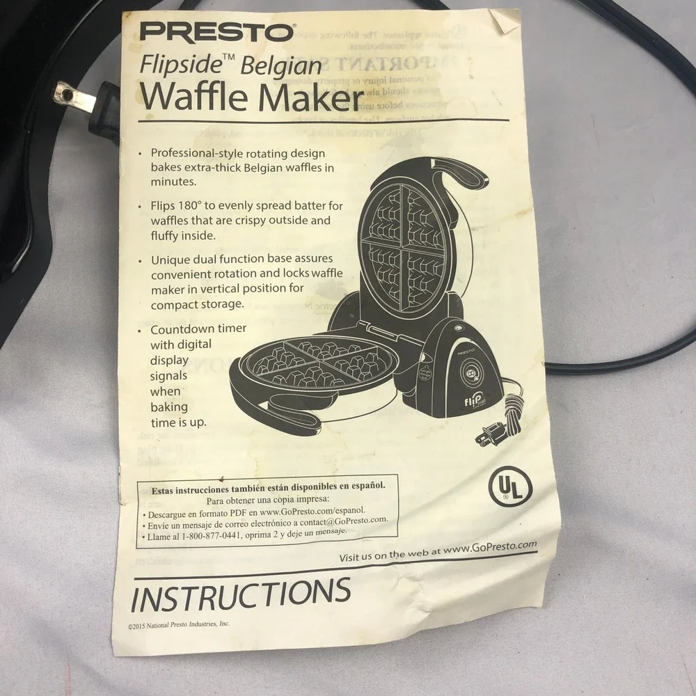 Presto FlipSide Belgian Waffle Maker 0351003 Rotating Nonstick WORKS!